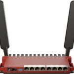 Mikrotik L009UiGS-2HaxD-IN with dual core 800MHz CPU, 512MB RAM, 8 x Gbit LAN, 1 x 2.5 Gbit SFP port, 2.4 GHz 802.11b/g/n/ax dual-chain wireless, 4dBi 2.4GHz external antennas, USB, desktop case, PSU, RouterOS L5