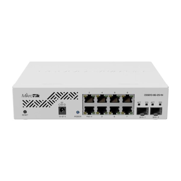 Mikrotik CSS610-8P-2S+IN Cloud Smart Switch 610-8P-2S+IN with 8 x Gigabit 802.3af/at PoE-out ports, 2 x SFP+ cages, SwOS, desktop case, PSU
