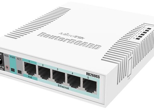 Mikrotik CSS106-5G-1S RB260GS with 5 Gigabit ports and SFP cage, SwOS, plastic case, PSU