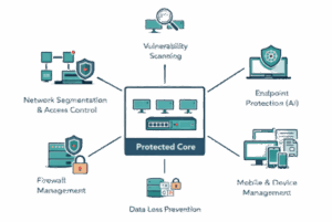 cybersecurity protection layers - edr dlp firewall vulnerability scanning by innocom