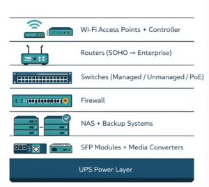network-equipment-types-switch-router-wifi-access-point-nas-firewall-ups-innocom - - Innocom — სანდო IT პარტნიორი მცირე და საშუალო ბიზნესისთვის network equipment types — switch, router, wi-fi access point, nas, firewall, ups