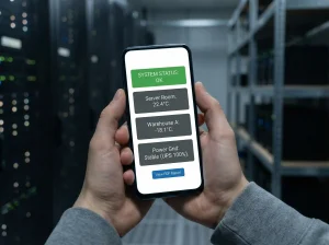 Mobile illustration showing IT monitoring system dashboard for business infrastructure management in Tbilisi, Georgia
